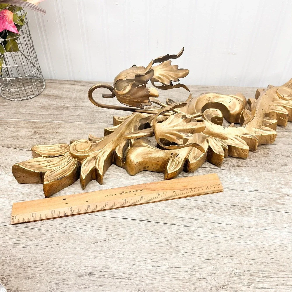 Vintage Gold Italian Wall Sconce: 3‎ Arm Acanthus Leaf Candle Holder